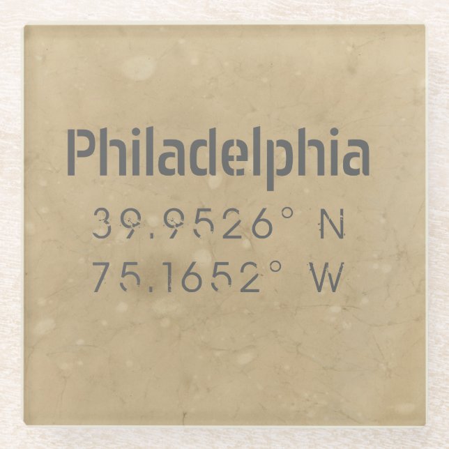 Urban Philadelphia Map Coordinates Glass Coaster (Front)