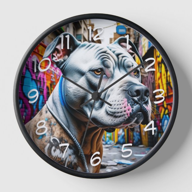 Urban Pitbull City Street Art Graffiti Clock (Front)