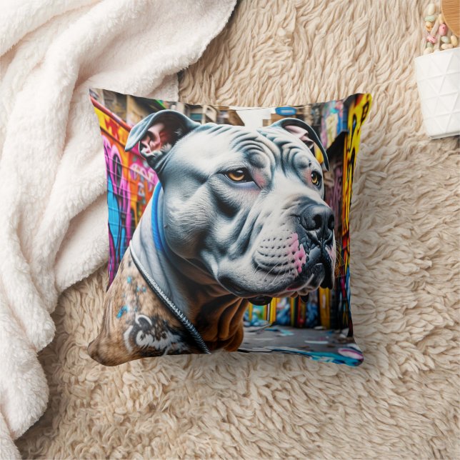 Urban Pitbull City Street Art Graffiti Cushion (Blanket)