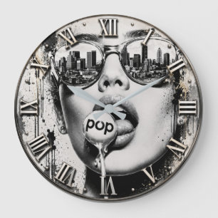 Urban Pop Art City Skyline Women Sunglasses  Large Clock