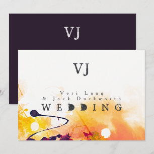 Urban Purple Orange Watercolor Wedding Invitations