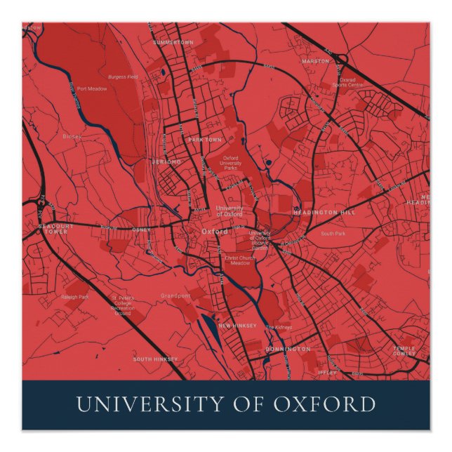 URBAN RED NAVY OXFORD UNIVERSITY UK OUTLINE MAP POSTER (Front)