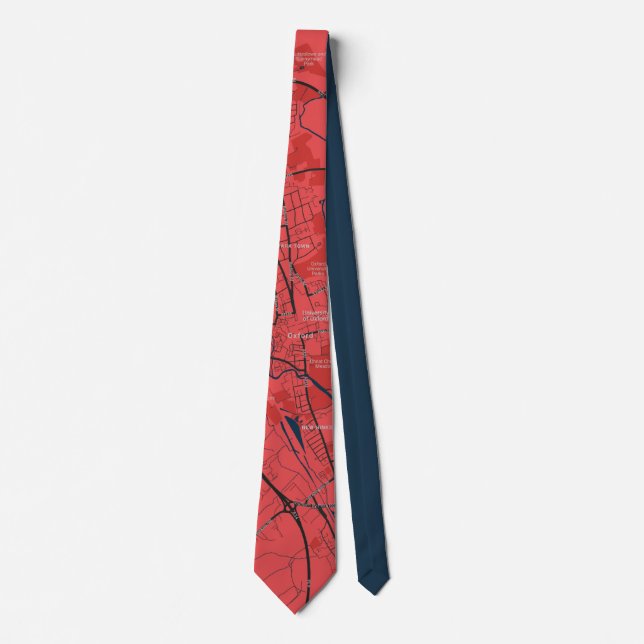 URBAN RED NAVY OXFORD UNIVERSITY UK OUTLINE MAP TIE (Front)