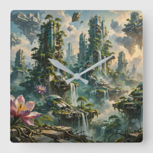 Urban Renewal Futuristic Post Apocalyptic City Square Wall Clock