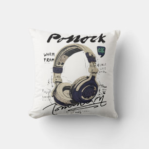 Urban Retro Headphone Vibe Illustration Cushion