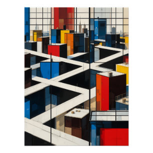 Urban Rhythms: Mondrian-Inspired Cityscape Poster