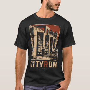 Urban Runner Cyberpunk Cityscape Design T-Shirt