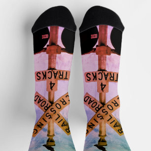 Urban Rustic Cityscape Waiting Crow Crew Socks