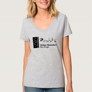 Urban Sketchers San Diego Women's Grey V-neck  T-Shirt