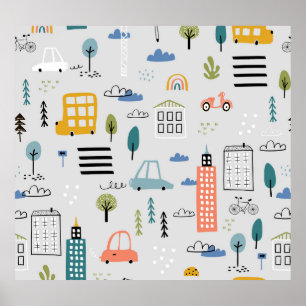 Urban Sketches: Kids Vintage Cityscape Poster