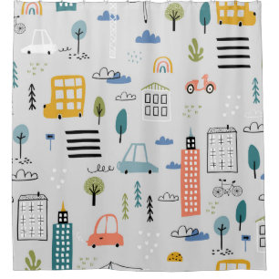 Urban Sketches: Kids Vintage Cityscape Shower Curtain