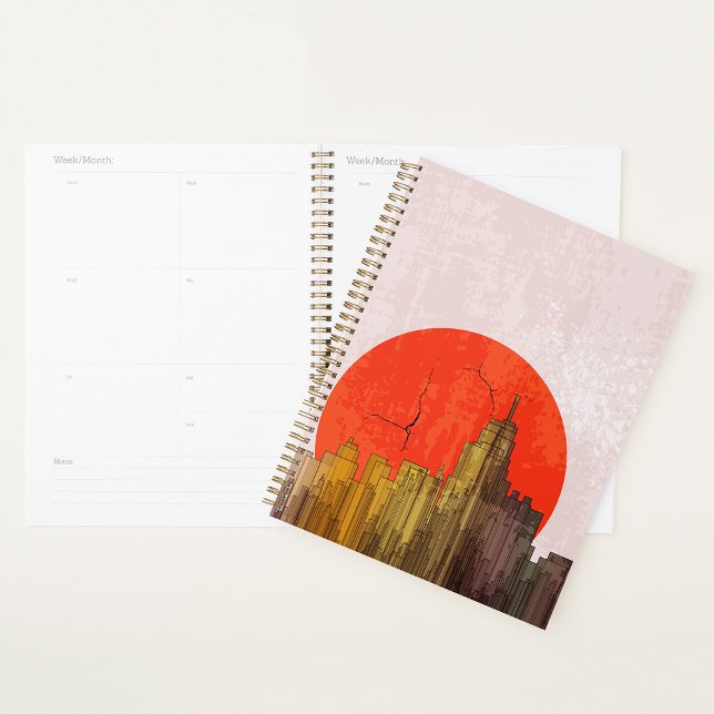 Urban Skyline with Red Sun Grunge Cityscape  Planner (Creator Uploaded)