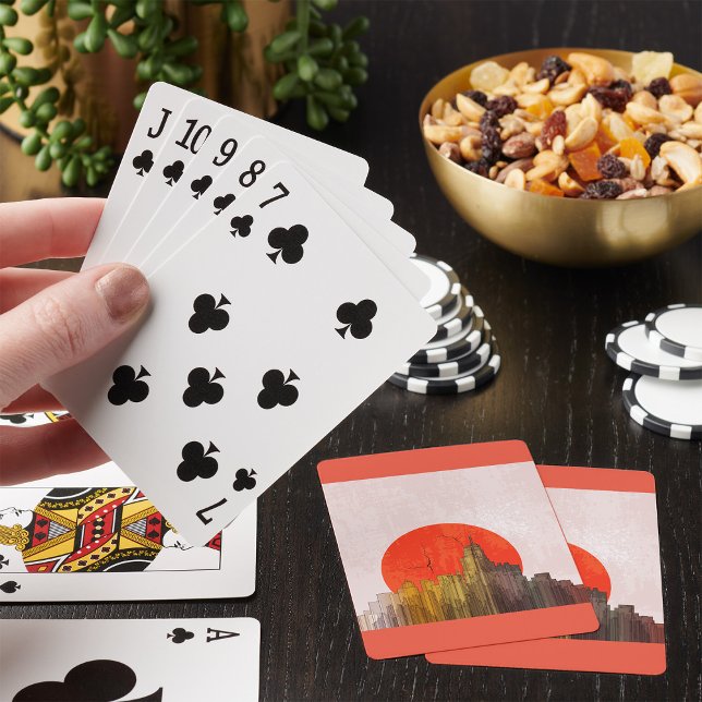 Urban Skyline with Red Sun Grunge Cityscape  Playing Cards (Creator Uploaded)
