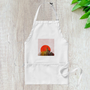 Urban Skyline with Red Sun Grunge Cityscape  Standard Apron