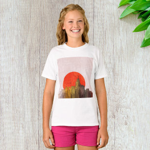 Urban Skyline with Red Sun Grunge Cityscape T-Shirt