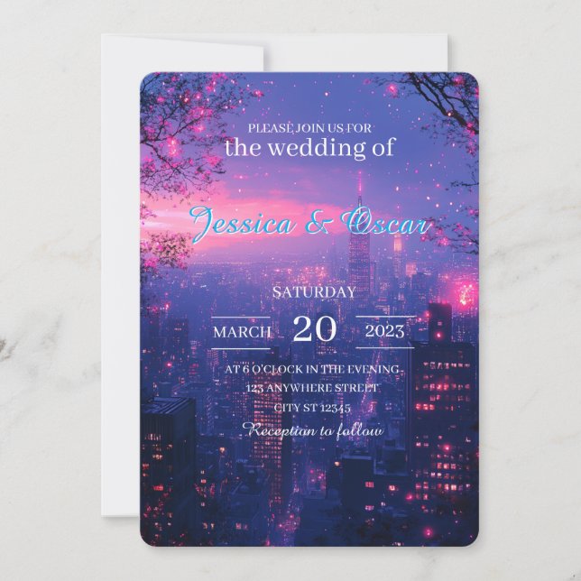 Urban Skyline with Twilight Hues Wedding Invitation (Front)