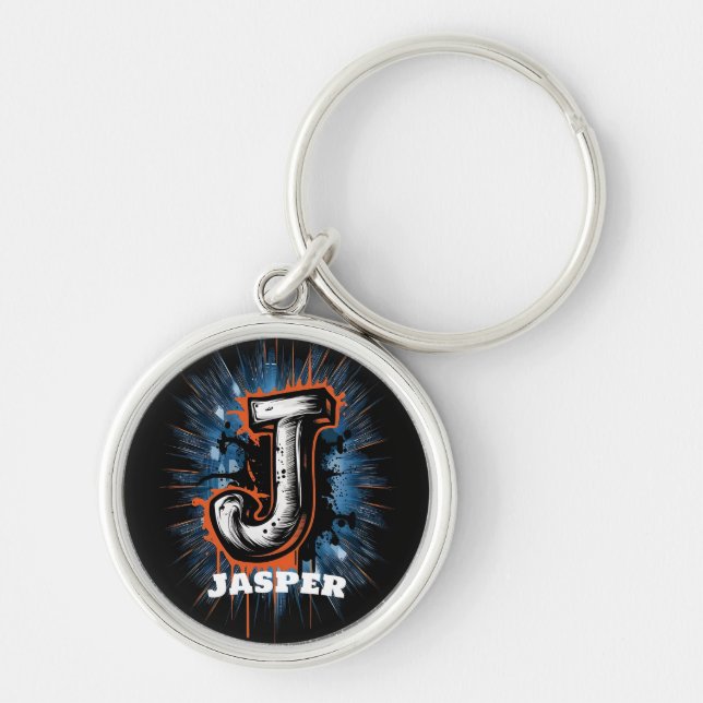 Urban Spray Paint Monogram "J" Customisable Key Ring (Front)