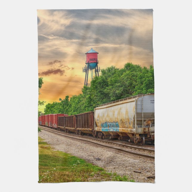 Urban Steam Punk Sunset Tea Towel (Vertical)