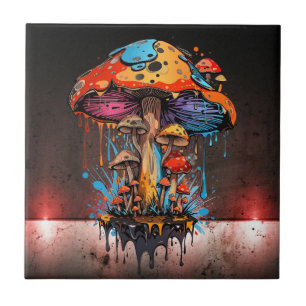 Urban Steampunk Vibes - Artistic Groovy Mushrooms Tile