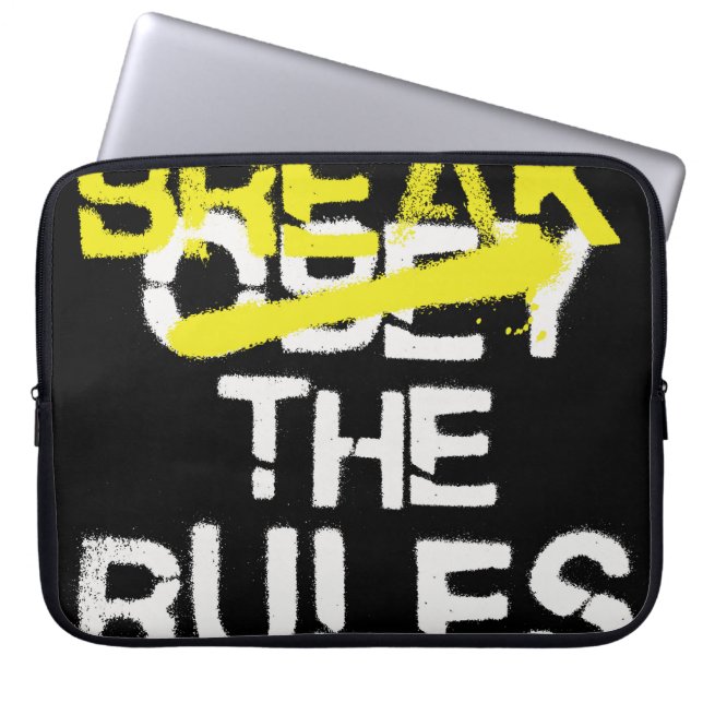 Urban street art break the rules stencil graffiti  laptop sleeve (Front)