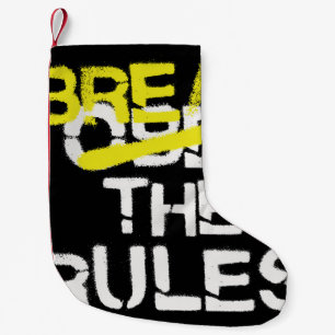 Urban street art break the rules stencil graffiti small christmas stocking