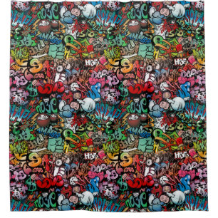 Urban street art Graffiti characters pattern Shower Curtain