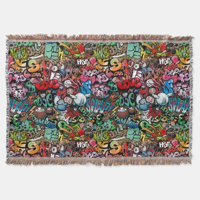 Urban street art Graffiti characters pattern Throw Blanket (Front)