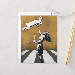 urban street art graffiti Tea With the Bunny  Postcard