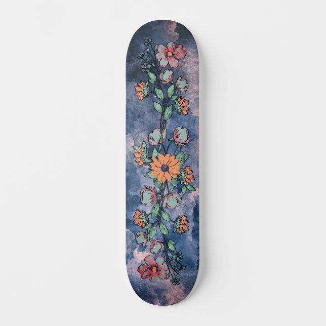 Urban Street Art Inspired Girly Floral Skate Deck (Front)