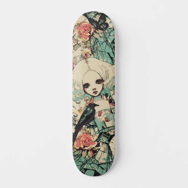 Urban Street Art Inspired Gothic Girly Girl Skateboard (Front)