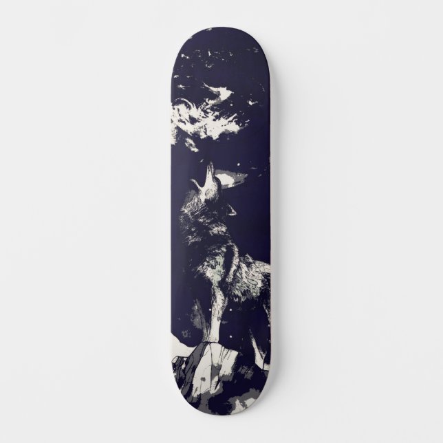 Urban Street Art Inspired Grey Wolf Howling Wide  Skateboard (Front)