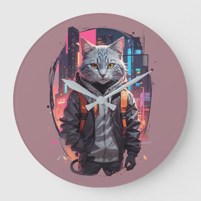 Urban Street Cat Design Large Clock (Front)