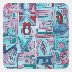 Urban Street Two-Abstract Geometric Watercolor Art Square Sticker