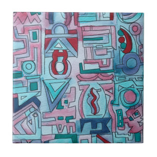 Urban Street Two-Abstract Geometric Watercolor Art Tile