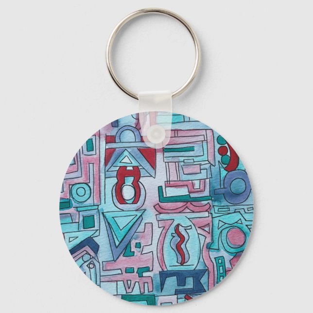 Urban Street Two-Funky Abstract Geometric Art Key Ring (Front)