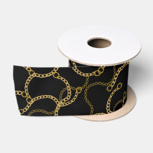 Urban Streetstyle Gold Chains Pattern Satin Ribbon