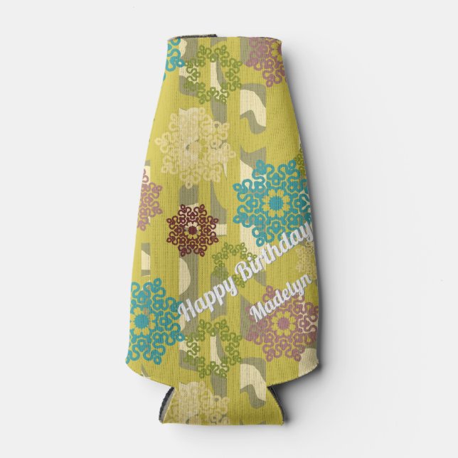 Urban Stripes Abstract Flower Pattern  Bottle Cooler (Front)