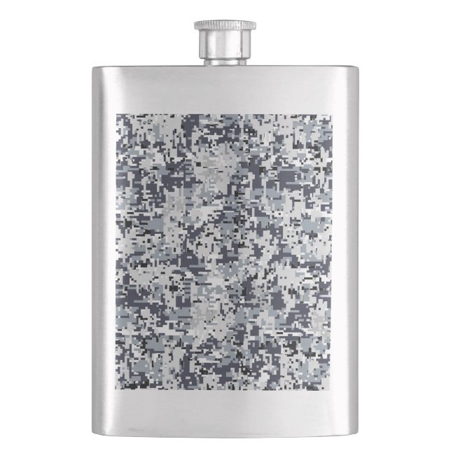 Urban Style Silver Grey Digital Camouflage Hip Flask (Front)
