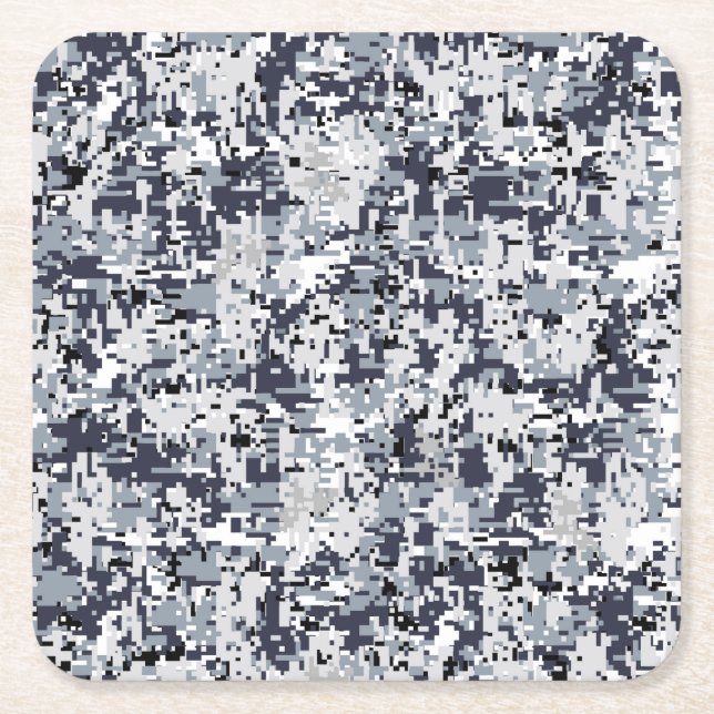Urban Style Silver Grey Digital Camouflage Square Paper Coaster (Front)