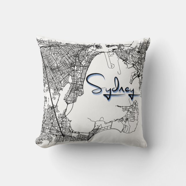 Urban Sydney Street Map – Black & White Accent Cus Cushion (Front)