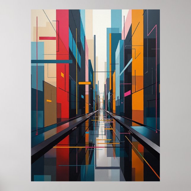 Urban Symphony: Geometric City Rhythm Abstract Poster (Front)