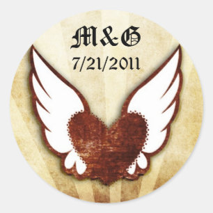 Urban Tattoo Winged Heart Wedding Date Seals