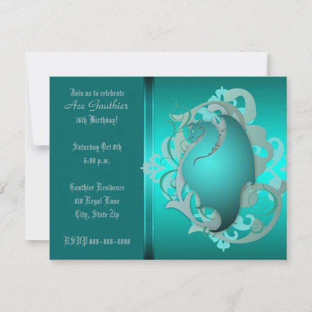 Urban Teal Fantasy Dragon Birthday Party Invite (Front)