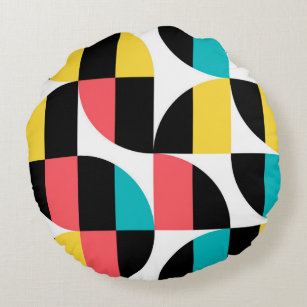 Urban, trendy, colourful, modern graphic pattern round cushion