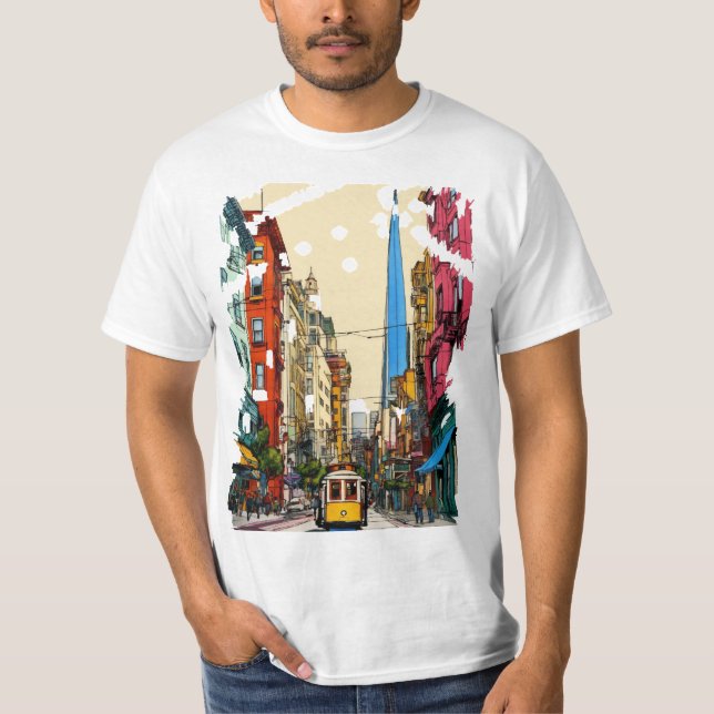 Urban Vibe : Cityscape Elegance with Metro Motion  T-Shirt (Front)