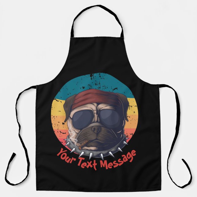 Urban Warrior Sunset Pug Your Text  Apron (Front)