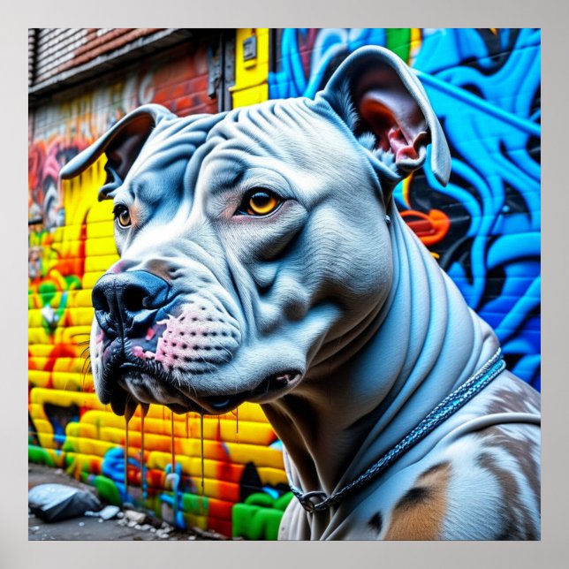 Urban White Pitbull City Street Art Graffiti Poster (Front)