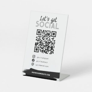 Urban white QR code masculine scan me social media Pedestal Sign