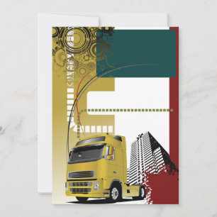 Urban Yellow Semi Truck City Skyline Invitation