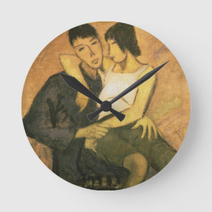 Urbanite Couple, 1920 (oil on canvas) Round Clock